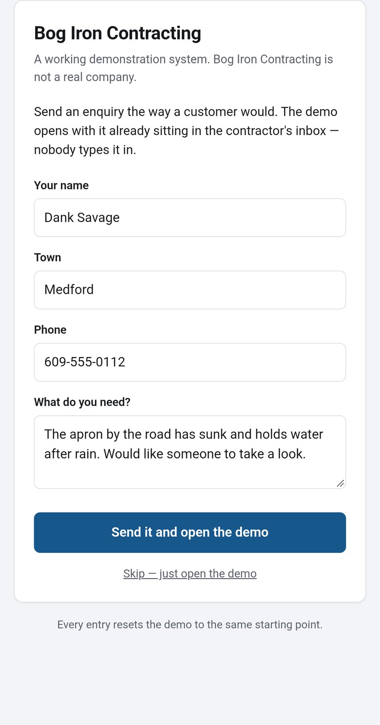 The enquiry form a customer fills in